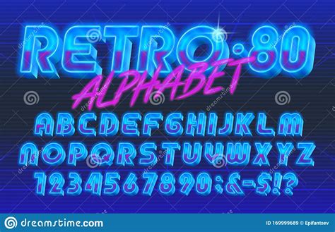 80s Retro Alphabet Font Glowing 3d Letters And Numbers