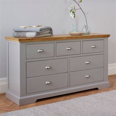 Grey Wide Chest Of Drawers St Ives Oak Furnitureland Oak Bedroom