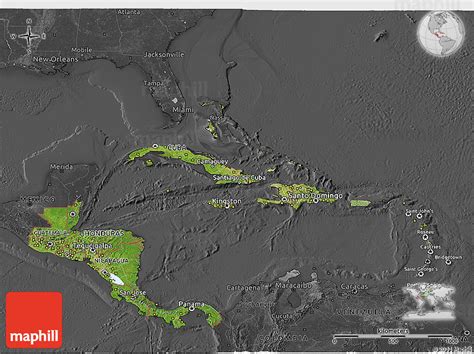 Satellite 3d Map Of Central America Darken Desaturated