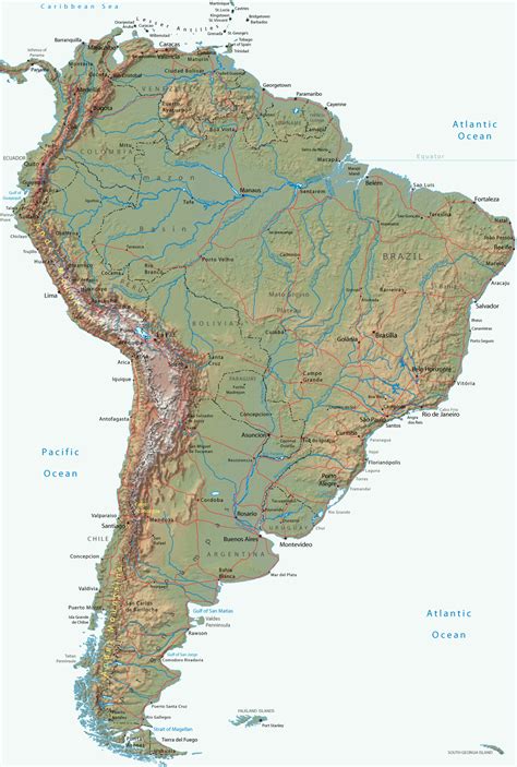 Large Political Map Of South America With Relief South America Mapsland Maps Of The World