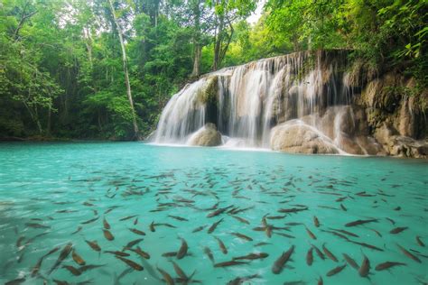 Level Two Of Erawan Waterfall In Kanchanaburi Province Thailand