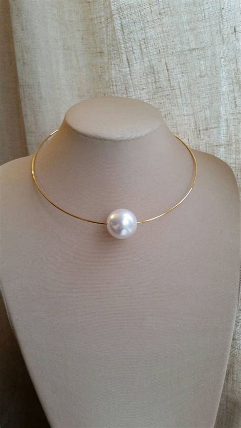 Large Pearl And Gold Wire Chokersingle Pearl Necklacetrending Jewelry