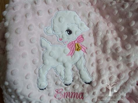Lamb Personalized Minky Baby Blanket Lamb Appliqued Minky