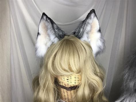 Fox Ears Large Edition Realistic Gray Tail Etsy