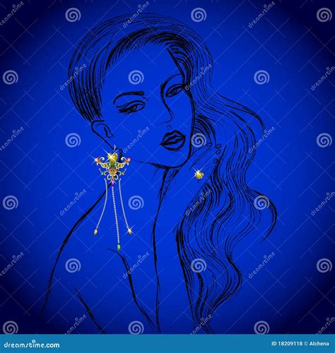 Vector Beautiful Lady With Diamond Earring And Stock Vector