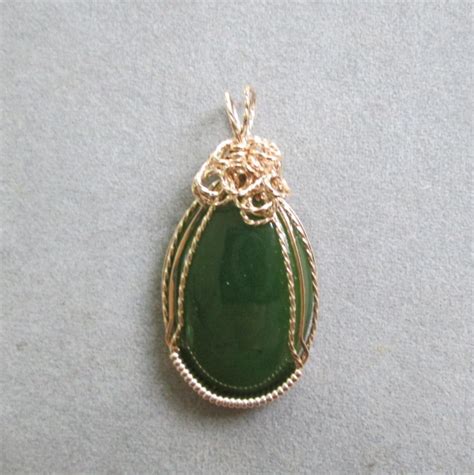 Jade Pendant Green Oval Stone Wrapped In K Gold Filled Etsy Uk