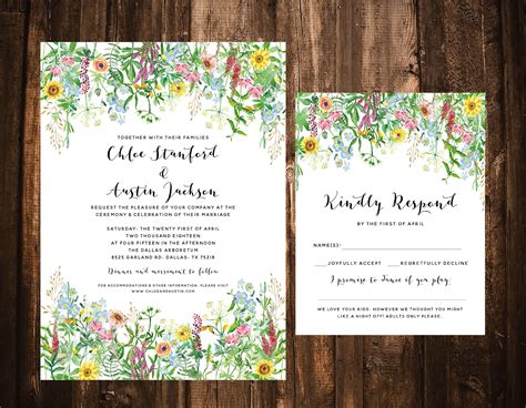 Wildflower Wedding Invitation Template