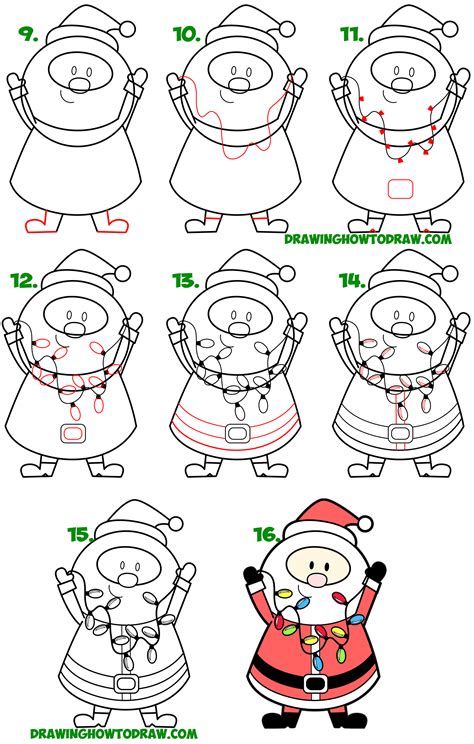 How To Draw Santa Claus Holding Christmas Lights Easy Step By Step