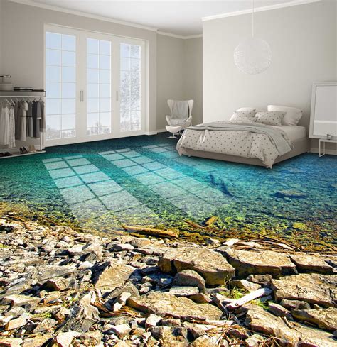 3d Lake Gravel Floor Mural Aj Wallpaper Floor Wallpaper Paper