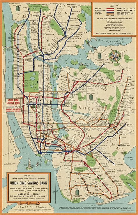 Old New York City Subway Map By Stephen Voorhies 1954 Drawing By Blue