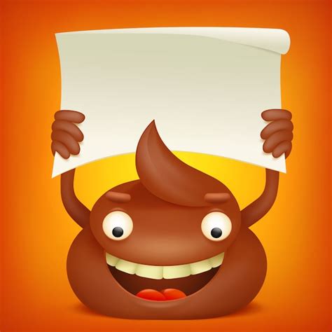 Premium Vector Poop Emoticon Cartoon Character With Paper Banner