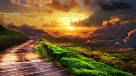 Country Road At A Beautiful Sunset Hd Wallpaper