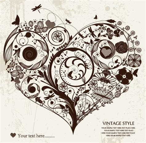 Download Free Vintage Style Floral Ornamental Love Heart Vector 02 ...