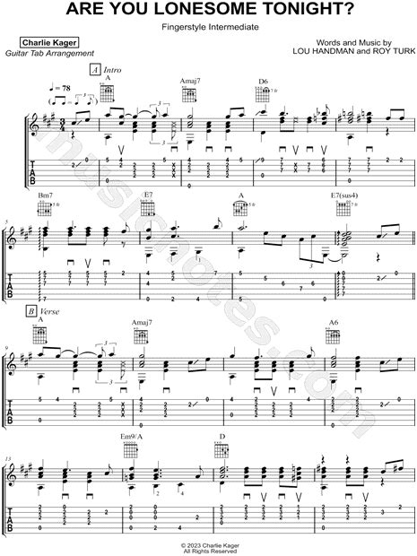 Charlie Kager Are You Lonesome Tonight Intermediate Guitar Tab In