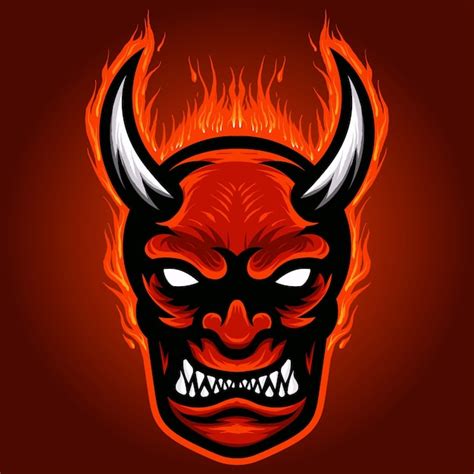 Angry Devils Fire Head Mascota Vector Premium