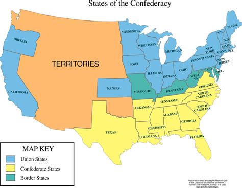 Confederate Union And Border States Map United States Map