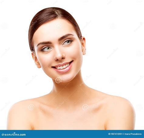 Happy Woman Beauty Face Skin Beautiful Smiling Model Makeup Stock