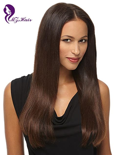 Color Brazilian Remy Human Hair Wig Straight Dark Brown Middle Part Wig For Black Women