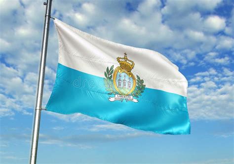 More animated and waving flags of this type. San Marino Flag Waving With Sky On Background Realistic 3d ...