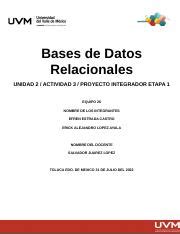 Proyectointegradoretapa Docx Bases De Datos Relacionales Unidad