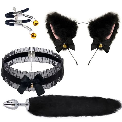 Fox Anal Plug Sex Toys Foxtail Bow Metal Butt Anal Plug Cute Bow Knot Soft Cat Ears Headbands