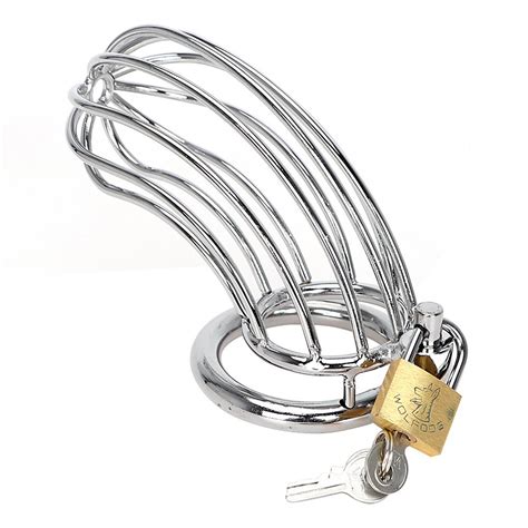 Ikoky Lockable Male Chastity Device Stainless Steel Penis Cock Ring Sleeve Lock Cock Cage Adult