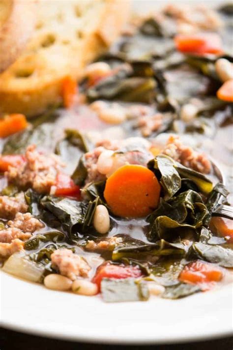 Add onions and salt to dutch oven; Tuscan Kale, White Bean & Sausage Soup | Recipe | Bean and ...