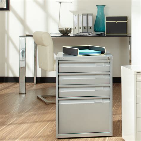 Bisley® two drawer filing cabinet in light gray color features locking facility which gives the ability to keep documents safe and is designed to hold letter sized or a4 sized documents. Bisley Premium 4 Drawer File Cabinet