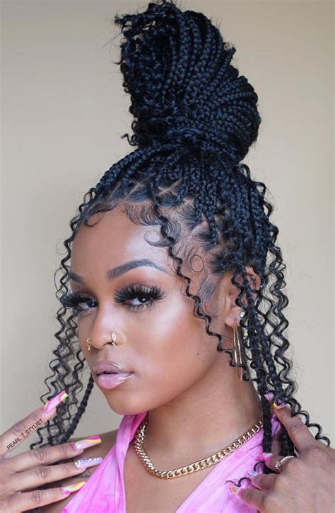 Knotless Bohemian Braids In High Bun Small Box Braids Hairstyles Box