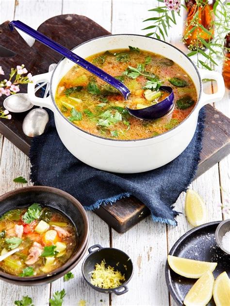 Collard greens are often cooked with smoked ham hocks, but smoked turkey drumsticks are a great substitute and yield more meat. Vegetable and ham hock soup | Recipe | Ham hock soup, Soup ...
