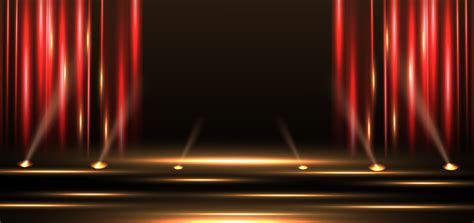 Elegant Golden Stage With Vertical Red Glowing And Lighting Effect