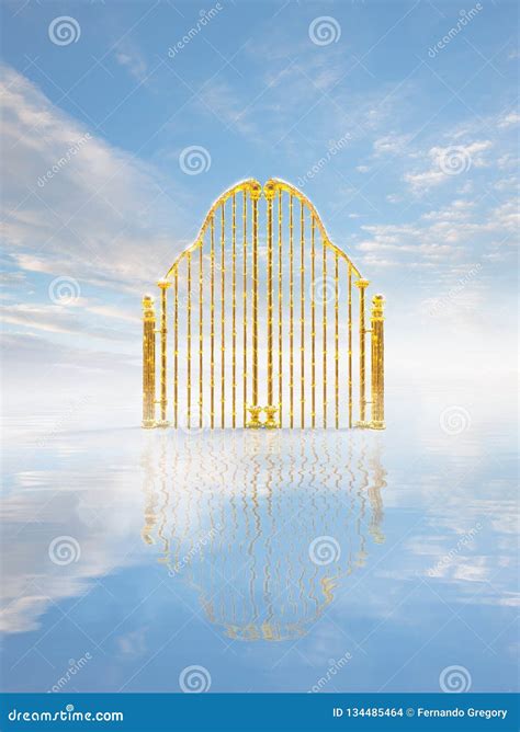 Gold Heavens Gate In The Sky 3d Illustration Stock Illustration