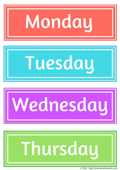 Days Of The Week Flashcards Freebies The Mum Educates