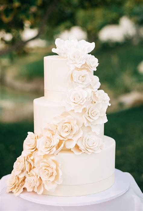 Three Tier Off White Sugar Flower Wedding Cake Weddings
