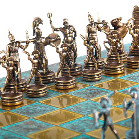 Greek Mythology Chess Set With Bluebrown Chessmen And Bronze Chessboa