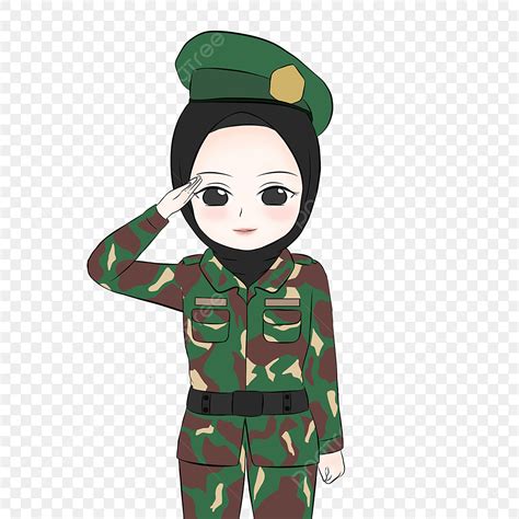 Gambar Tentara Perempuan Muslim Lucu Mengenakan Seragam Dalam Pose Salutnya Karakter Muslim