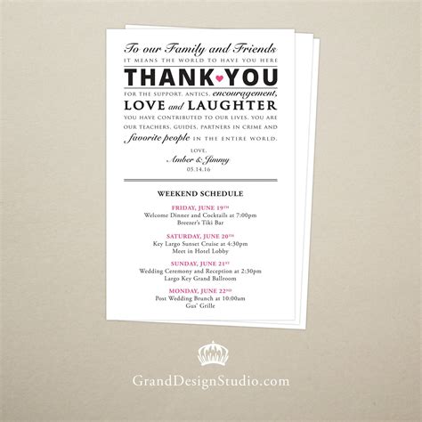 Itinerary Cards For Wedding Hotel Welcome Bag Printed Etsy