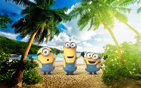 Download Wallpapers Minions 4k Palms Exotic Beach Kevin Stuart