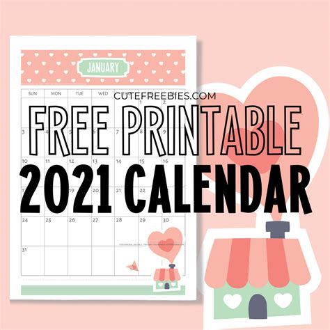 2021 Calendar Free Printable 2 Cute Freebies For You
