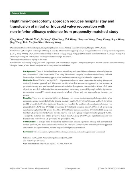 Pdf Right Mini Thoracotomy Approach Reduces Hospital Stay And