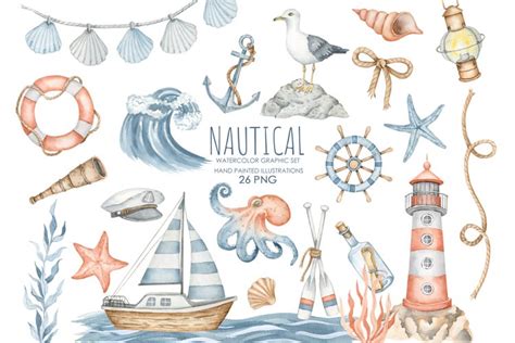 Watercolor Nautical Clipart Marine Clipart Waves