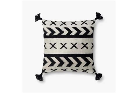 Outdoor Accent Pillow Black Ivory X Pattern With Tassels 18x18