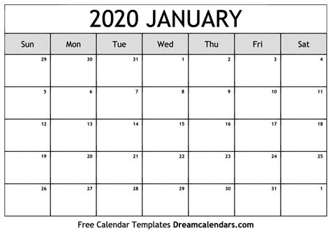 January 2020 Calendar Vertical Calendar Template Printable