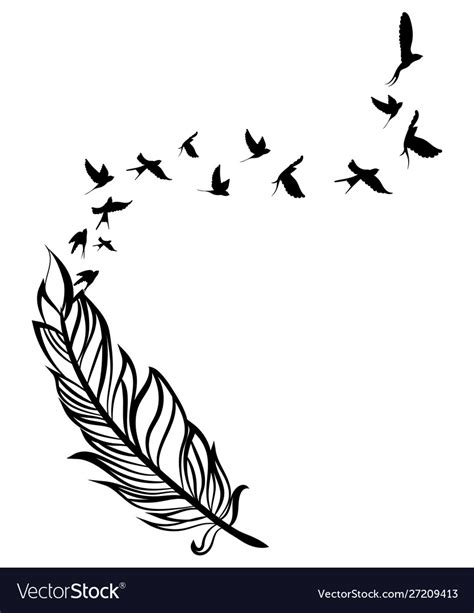 Feather and birds black and white Royalty Free Vector Image
