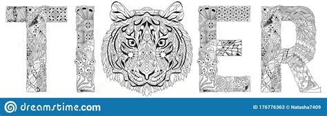 Word Tiger Vector Zentangle Object For Coloring Stock Vector