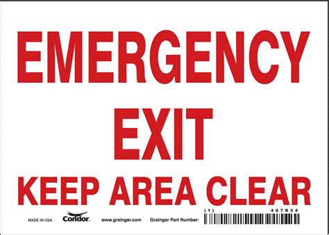 Condor Safety Sign Emergency Exit Emergency Exit Keep Area Clear Sign