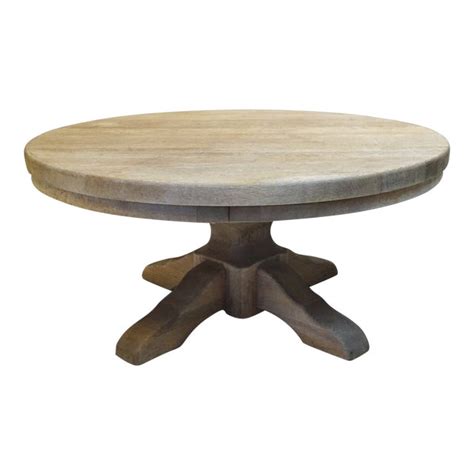 40 Round Wood Pedestal Base Farmhouse Coffee Table With Drawer Chairish