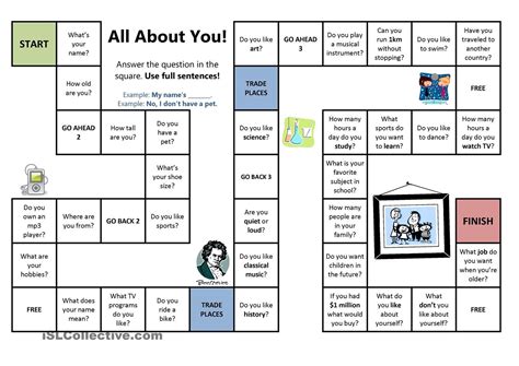 All About You Board Game Board Games Worksheets Free All About Me