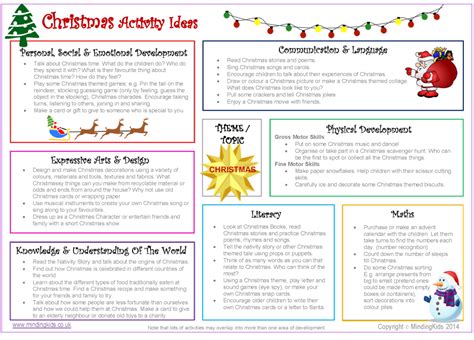 Christmas Activity Ideas Sheet Mindingkids