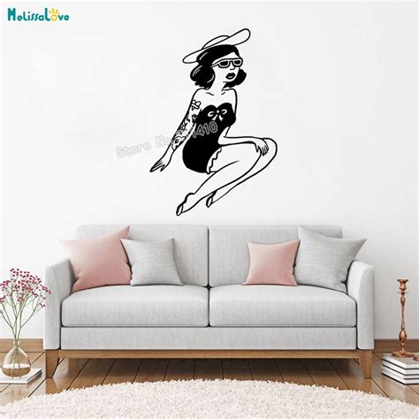 Exquisite Girl Wall Decal Tattooed Pinup Wallpaper Home Decoration For